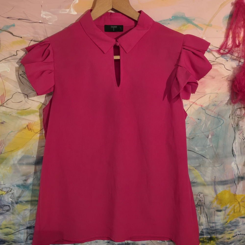 TAHARI - Ruffle Sleeve Women's Fuscia Top